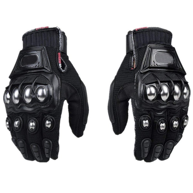 Oubaiya Steel Outdoor Knuckle Motorcycle Motorbike Powersports Safety Gloves (Medium, Black) - Image 1